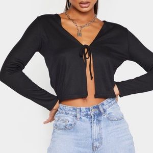 PLT Rib Tie Long Sleeve Crop Top